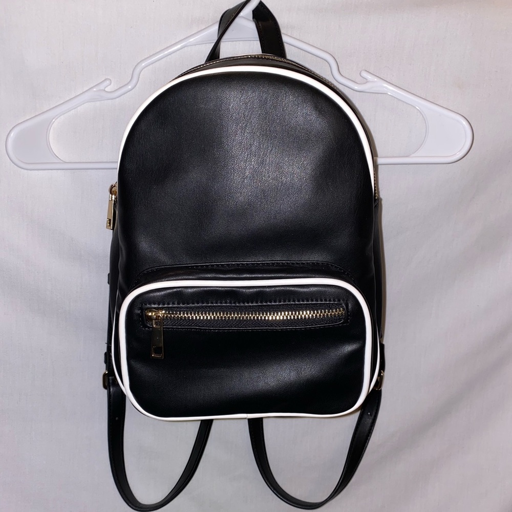 Black faux leather mini backpack